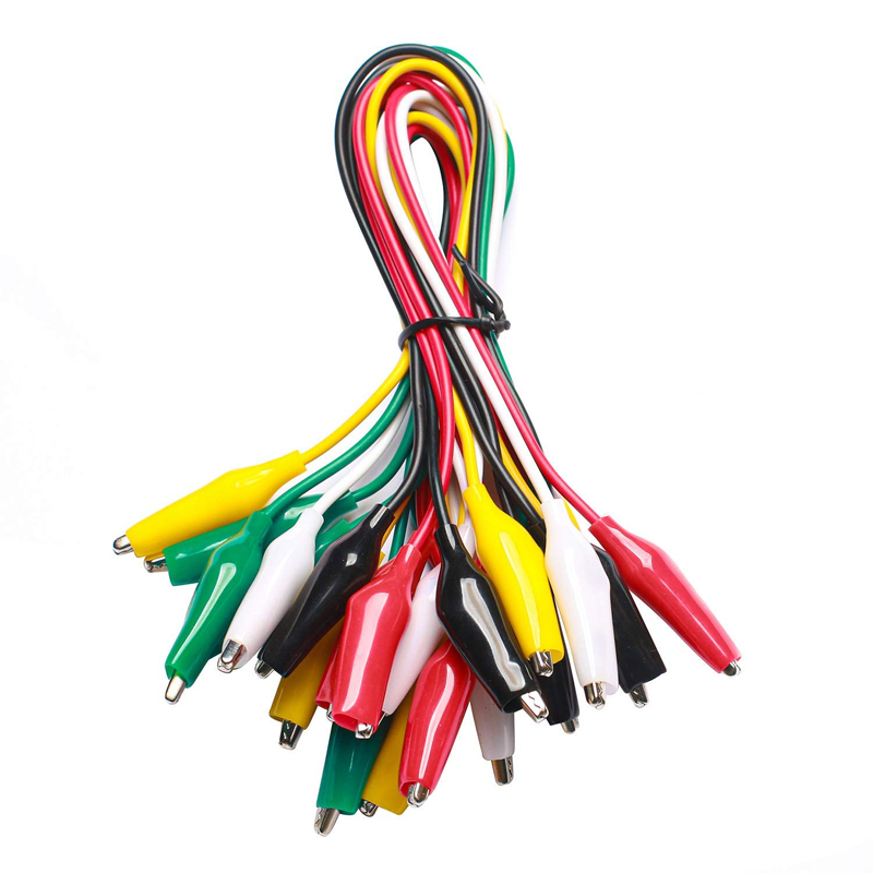 Juego de 10 pinzas de cocodrilo de doble extremo de 28 mm en 5 colores, con cables de prueba y conectores de prueba.