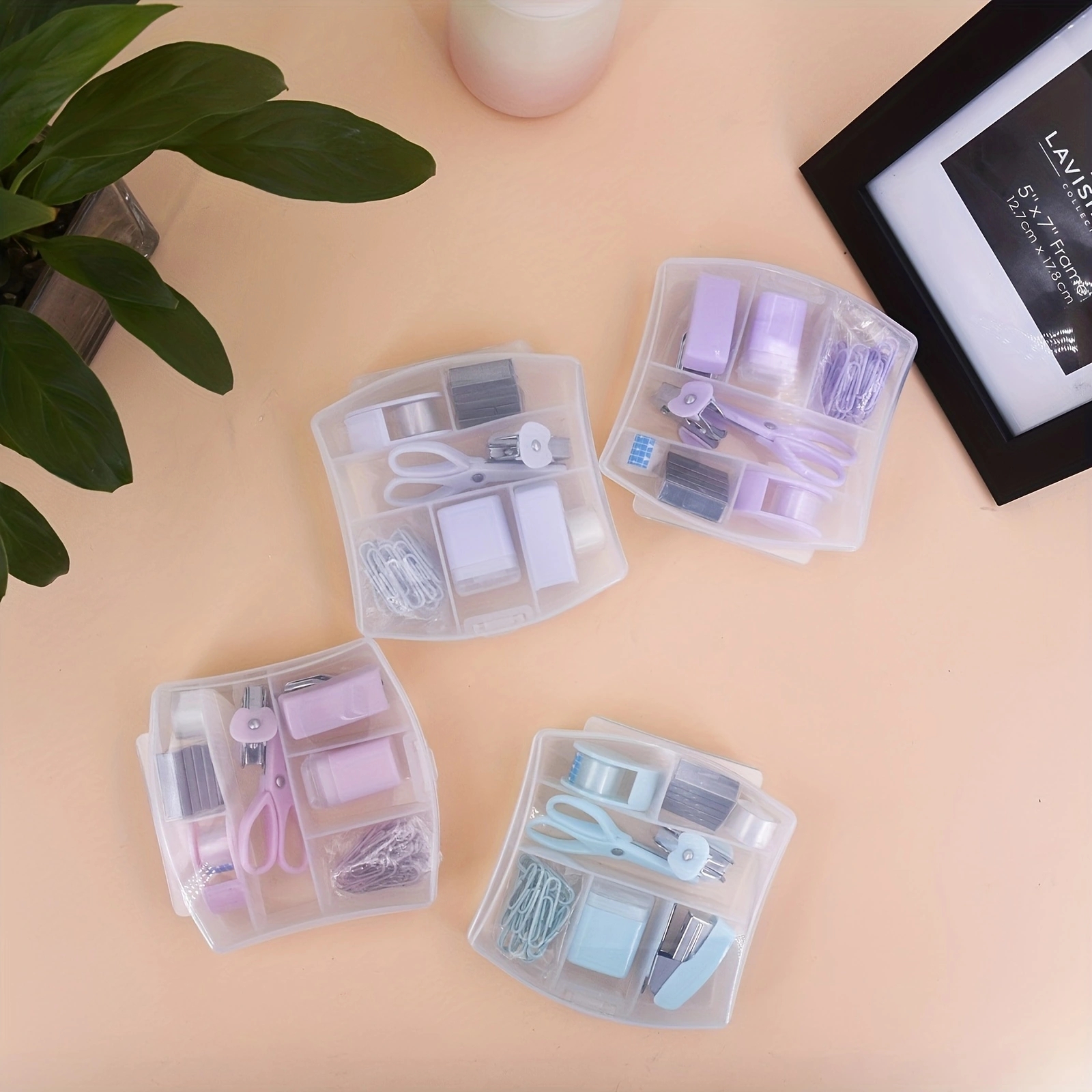 1 Juego de Mini grapadora, mini kits de suministros escolares, mini kits de suministros de oficina, incluye mini grapadora, tijeras, quitapuntas, grapas, grifo