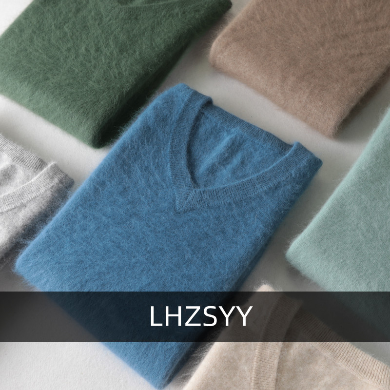 LHZSYY ผู้ชาย 100% Mink Cashmere ขนาดใหญ่เสื้อกันหนาวฤดูใบไม้ร่วงฤดูหนาว V คอลําลองถักเสื้อกันหนาวผู้ชายแขนยาวจัมเปอร์