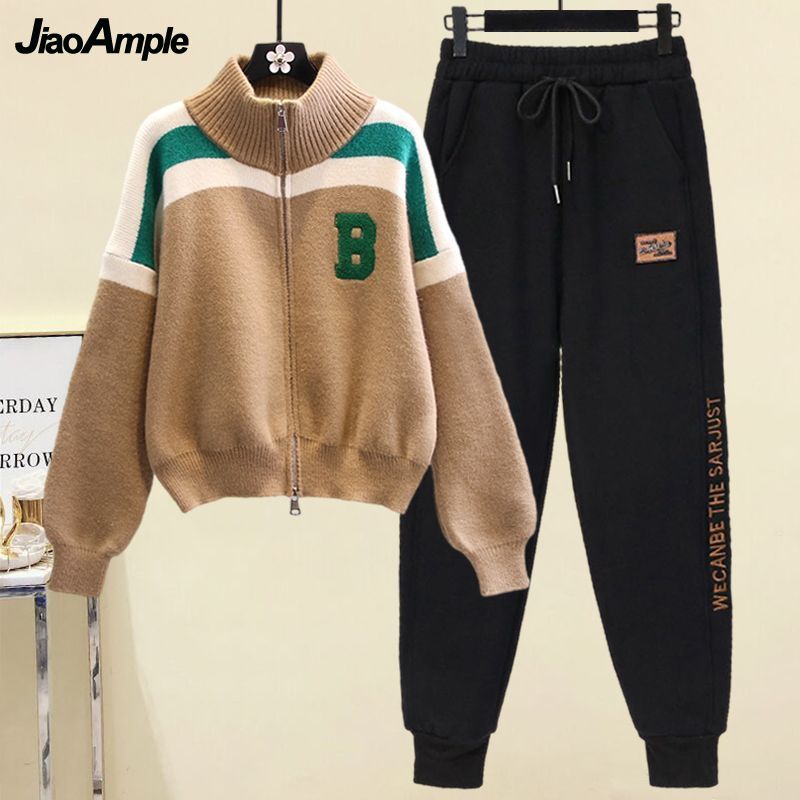 2025 primavera otoño nueva moda cárdigan de punto pantalones casuales de dos piezas traje deportivo de mujer coreano abrigo suelto traje de pantalón