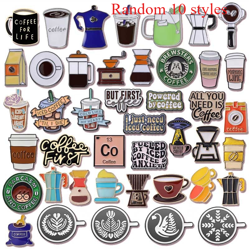10 Pezzi di Spilla in Metallo a Forma di Tazza di Caffè, Nuova Serie Cartoon, Decorazioni Regalo, Spedizione Casuale
