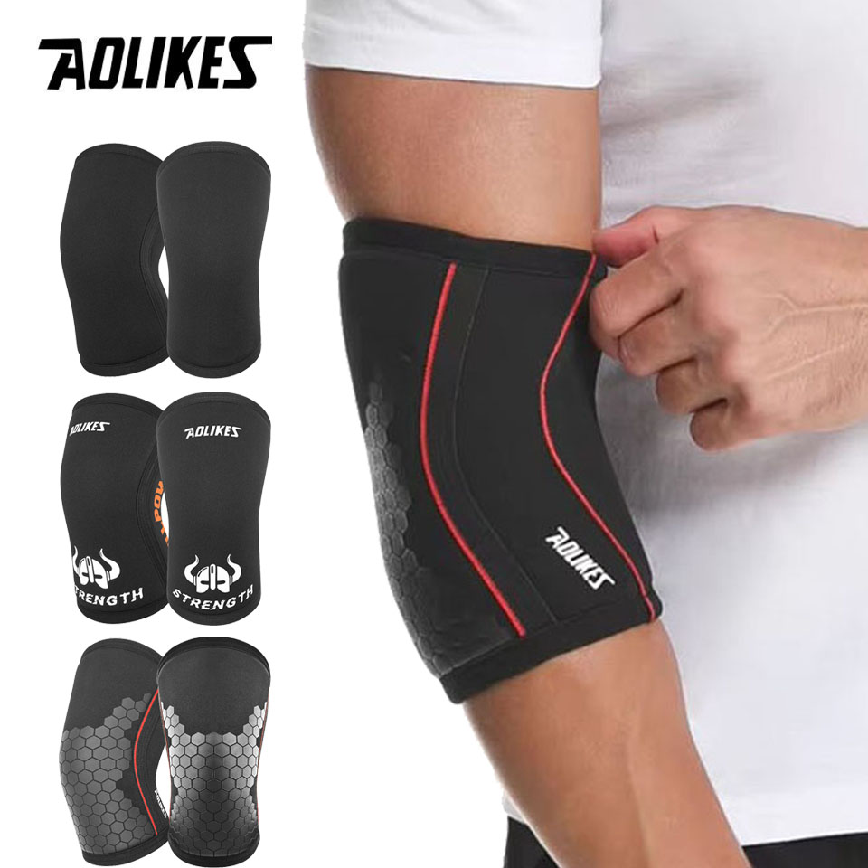 AOLIKES pelindung lengan angkat berat, penyangga siku kompresi Neoprene 7MM untuk angkat beban Gym Fitness