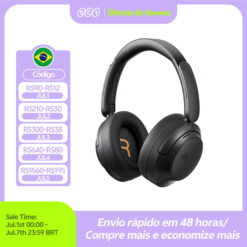 Fone de Ouvido QCY H3S com ANC Adaptativo de -56dB, Som Espacial Hi-Res LDAC, Fone Sem Fio Bluetooth 6.0, Driver Duplo, 102H de Bateria