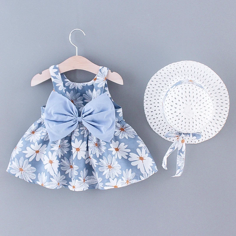 (Niñas de 0 a 3 años) Vestido nuevo de verano para niñas con estampado floral, vestido de princesa dulce y fresco para todos los días con lazo