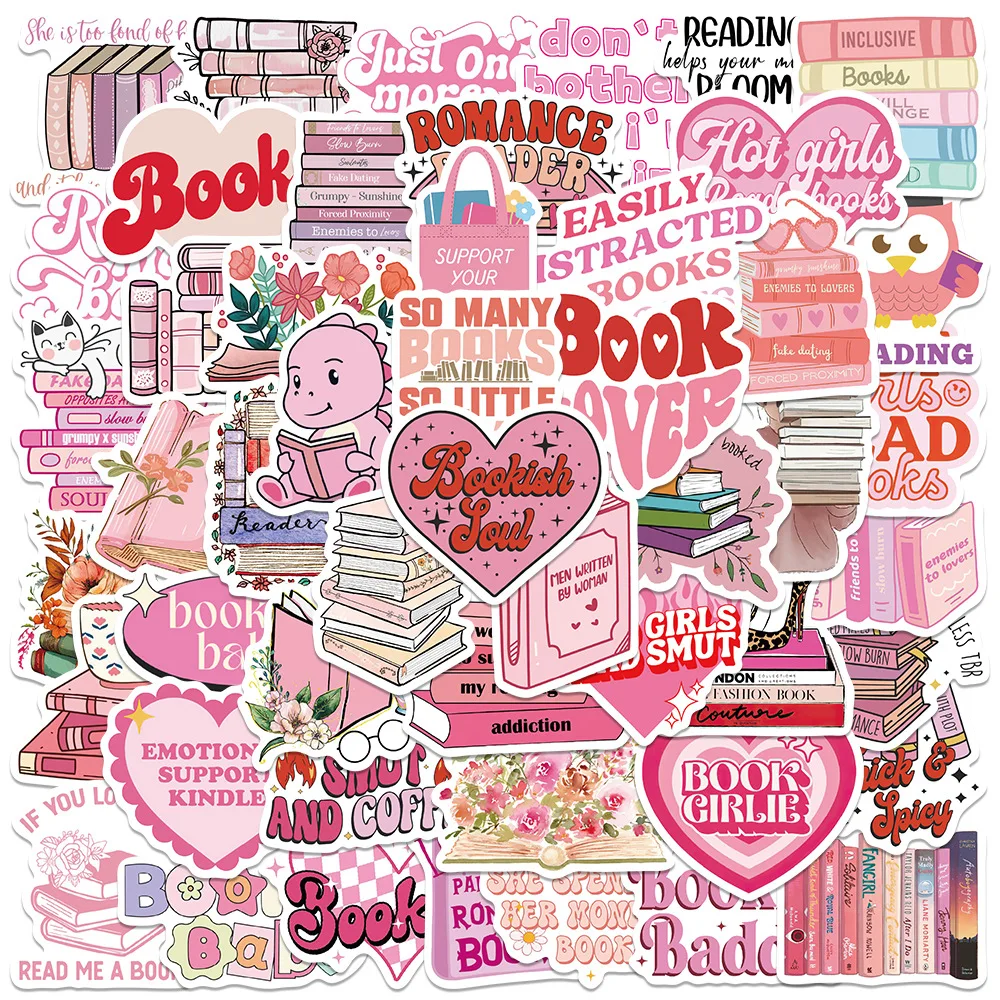 50 Stück rosa Smut Bookish Reader Aufkleber ästhetische Liebe süße Mädchen Aufkleber für Kindle Ipad Telefon Laptop Tagebuch Dekor Aufkleber Pack