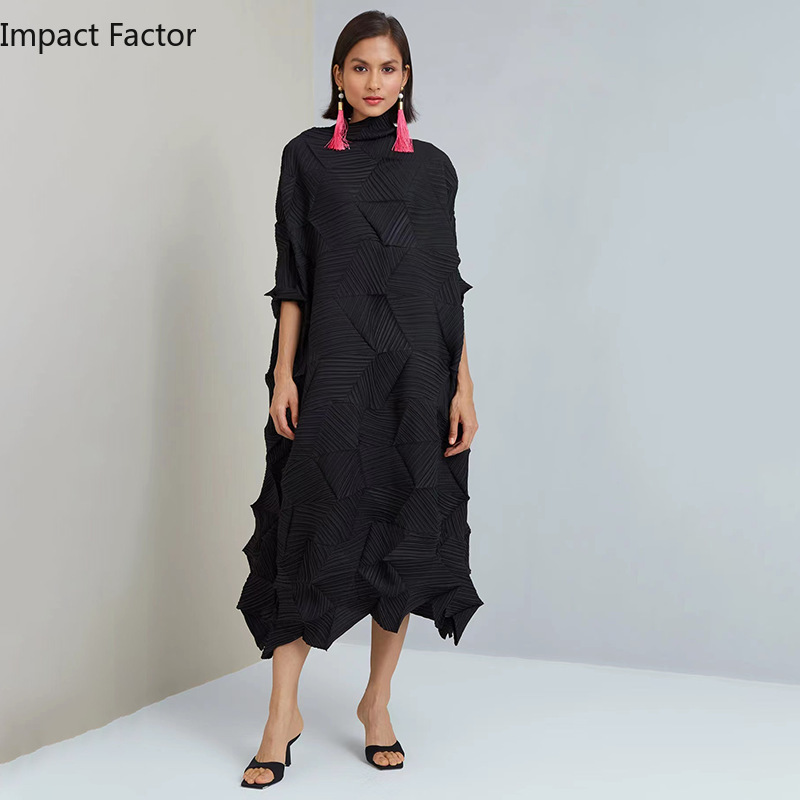 2024 Miyake rughe Design originale fatto a mano diamante rughe moda elegante allentato di media lunghezza vestito da partito primavera Best Seller