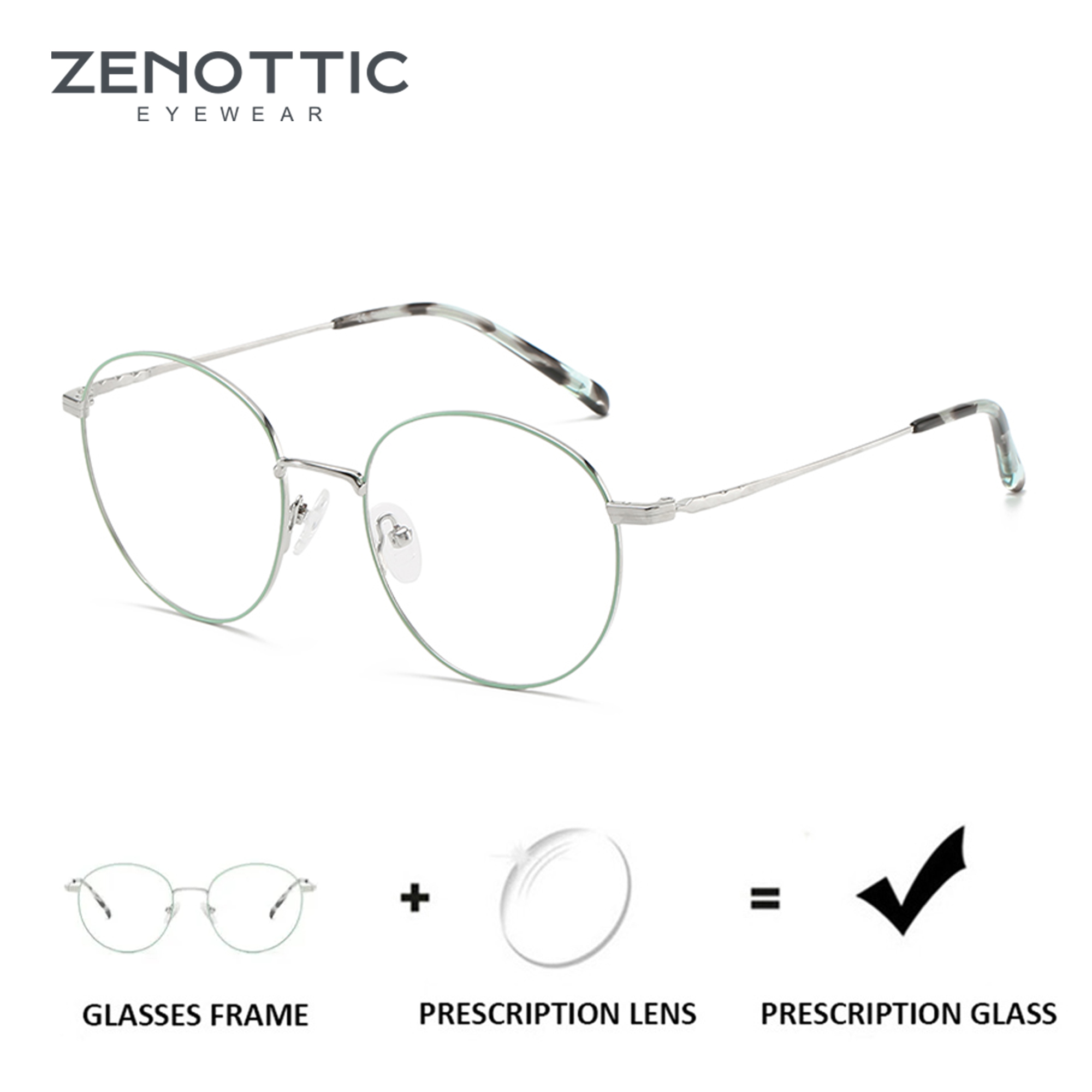 Kacamata Resep Bulat Wanita Titanium Murni ZENOTTIC Kacamata Optik Miopia/Hyperopia Fotochromic Antisinar Biru Kustom