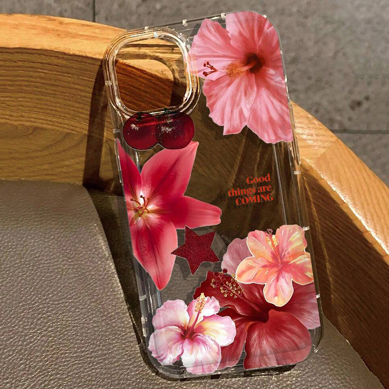 Cherry Flower Print Clear Case voor iPhone 16 15 14 13 Pro Max 11 12 Mini X XR XS Max 7 8 Plus SE2 Stijlvolle schokbestendige zachte hoes