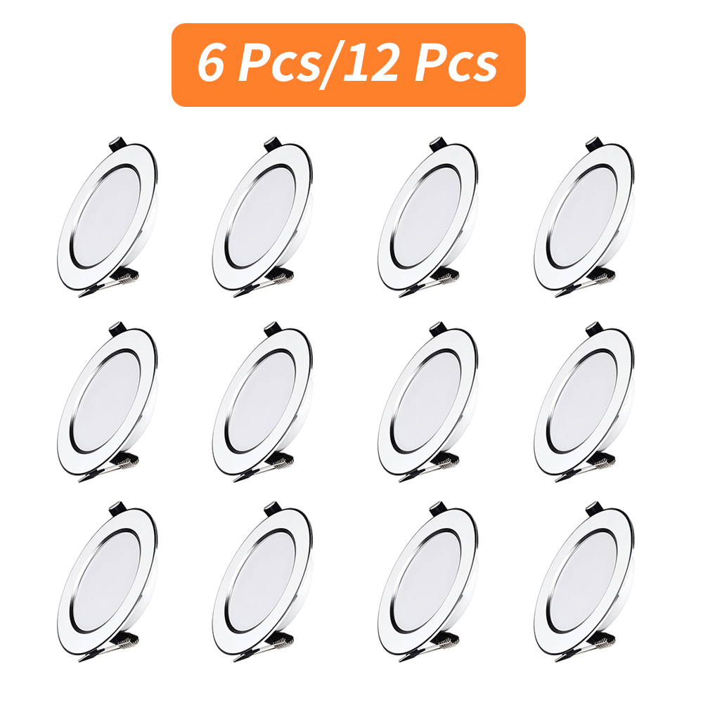 6/12 Uds Led Downlight 5W 9W 12W 15W 110V/220V lámpara de techo empotrada abajo luz Led redonda Panel de luz 3 colores foco regulable