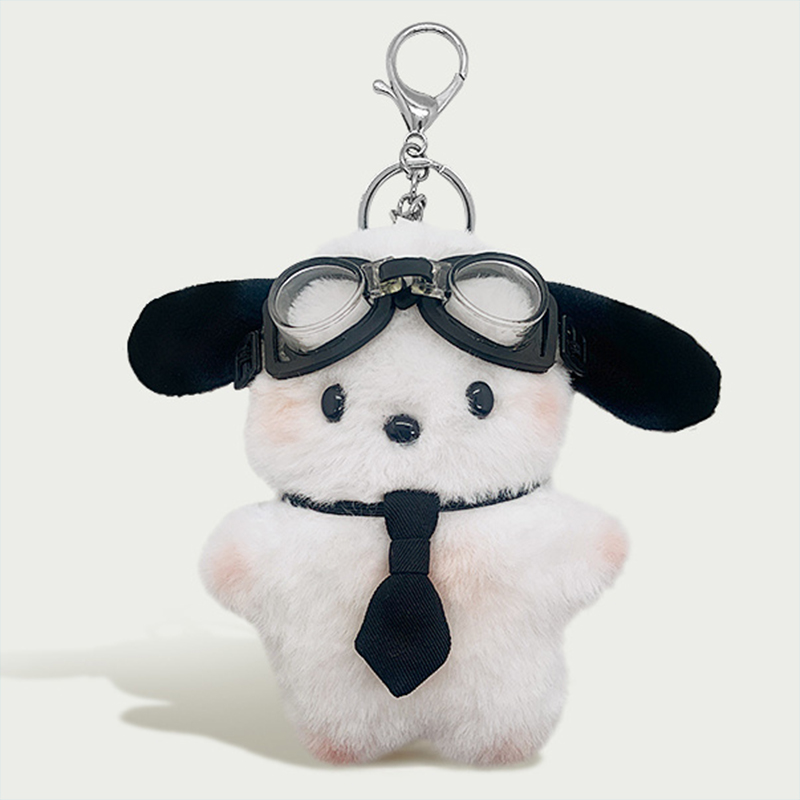 Kawaii брелки с собакой-пилотом, плюшевые брелки Sanrio, милый брелок с бантом Pochacco, автомобильное зеркало, украшение, сумка, подвеска, Рождественский подарок