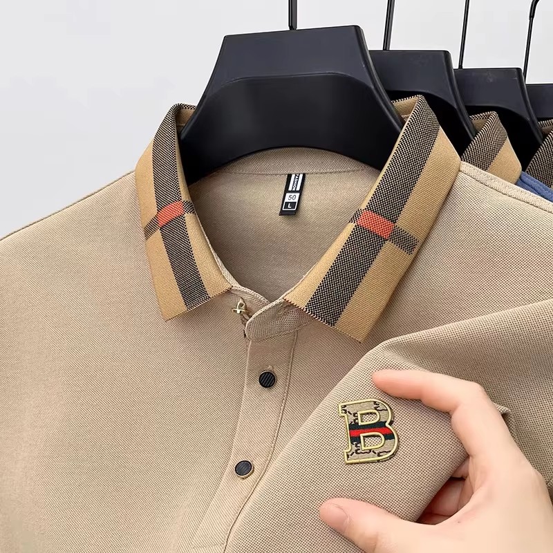 Luxe merklogo poloshirt met korte mouwen voor heren, zomer, nieuwe high-end zijde-katoen, ademend, casual mode-T-shirtkleding