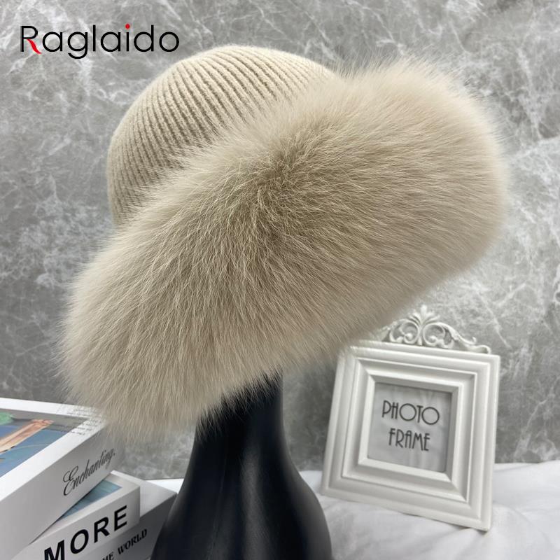 Nuevos y elegantes gorros para mujer, gorro de invierno cálido y esponjoso con hueso, gorro de piel de zorro Natural grueso y suave para exteriores, sombreros de cúpula para mujer