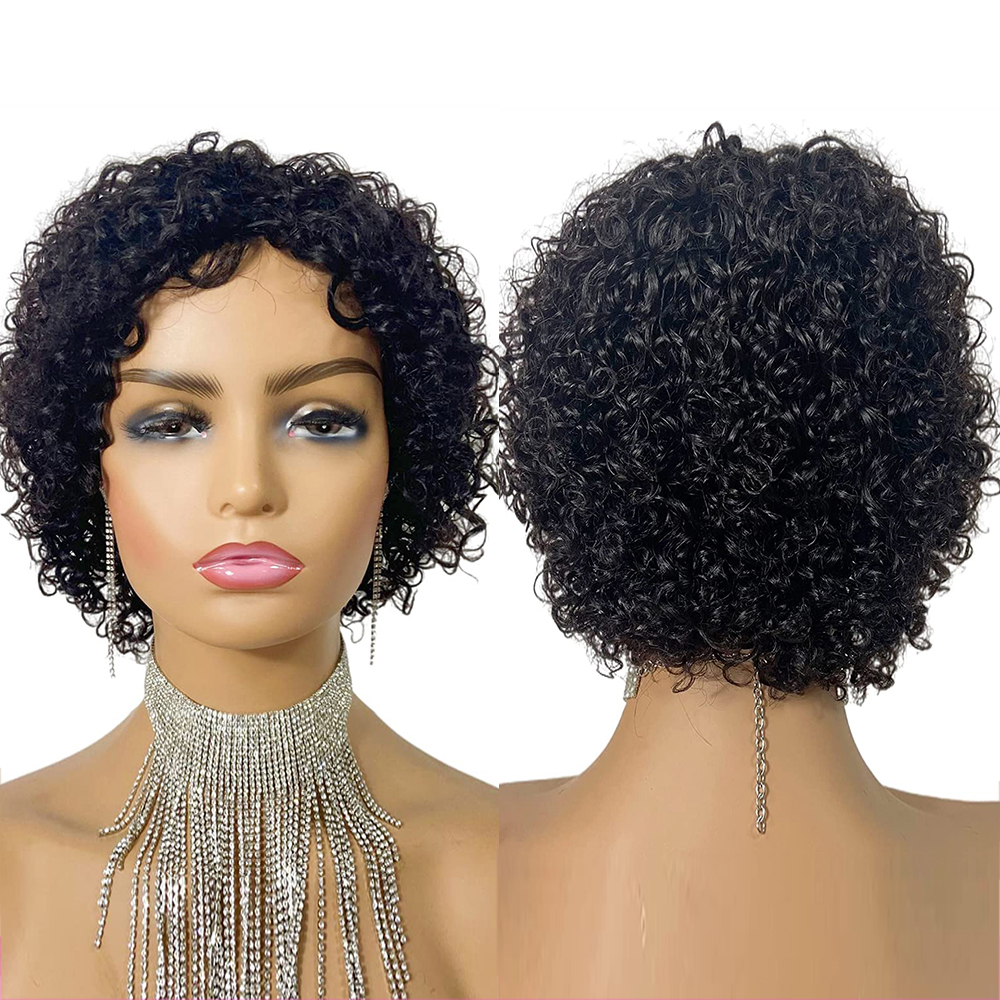 Pelucas de cabello humano corto y rizado de 6 pulgadas, pelucas de cabello humano para mujeres, peluca bob con ondas de agua, sin encaje, hechas a máquina, baratas.