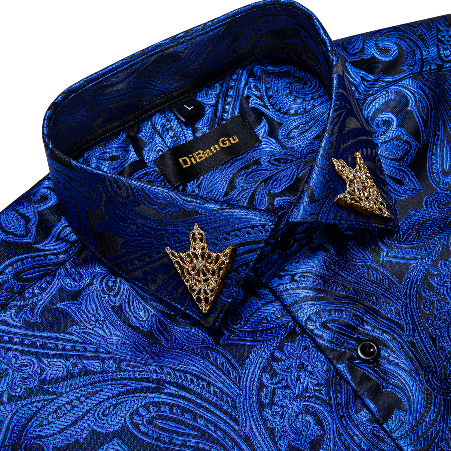 Nova marca masculina azul real camisas de negócios moda luxo paisley manga longa turn-down colarinho camisa social masculina blusa casual