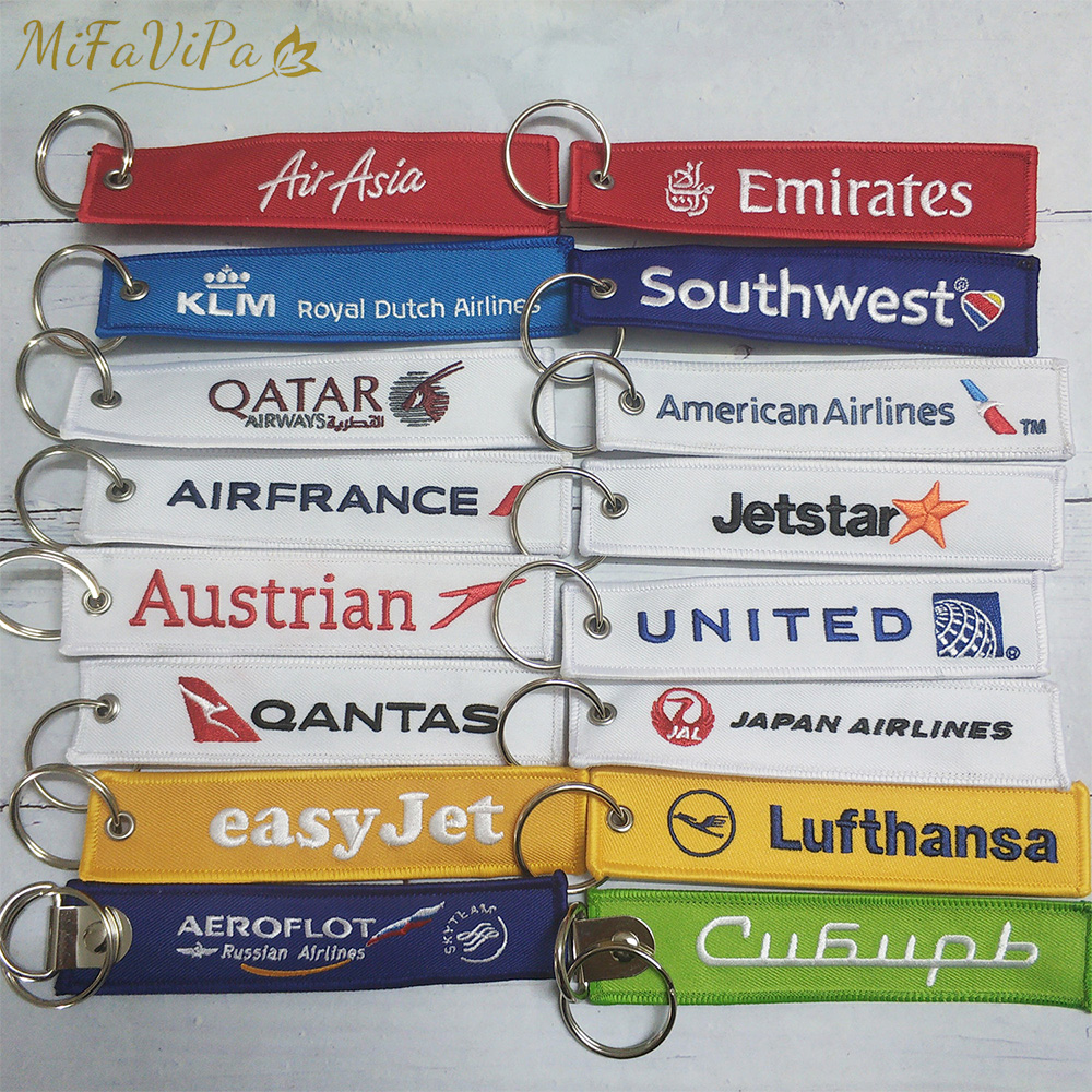 MiFaViPa 1 Buah Gantungan Kunci Biru untuk KLM American Airlines Qatar Airplane Keychain Emirates Flight Crew Pilot Aviation Sleutelhanger