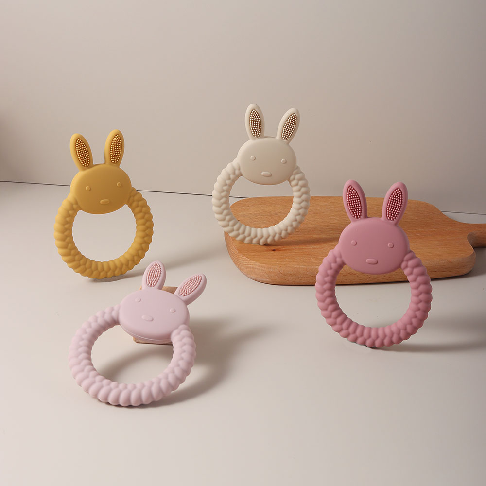 Bonito bebê coelho brinquedo do bebê grau alimentício seguro silicone escova de dentes coelho mordedor brinquedo dentição conjunto