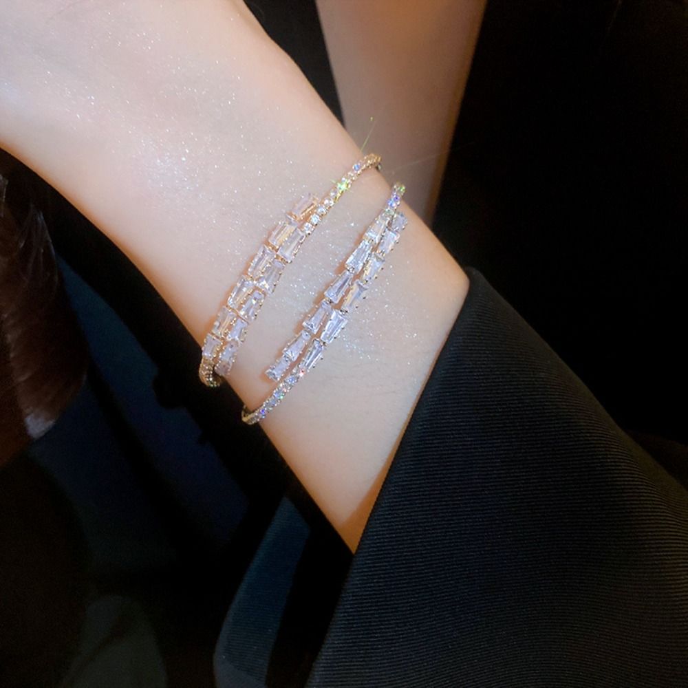 Pulsera de apertura redonda geométrica exquisita coreana, pulsera Simple de diamantes de imitación completos, accesorios de joyería para mujer, dulce y elegante