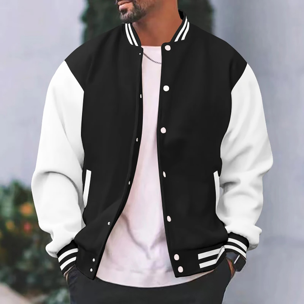 Nero Bianco Grigio Colore collisione Giacca allentata oversize S-5XL Abbigliamento Uomo Abbigliamento da baseball Cappotto da strada Caldo pile Giacche morbide