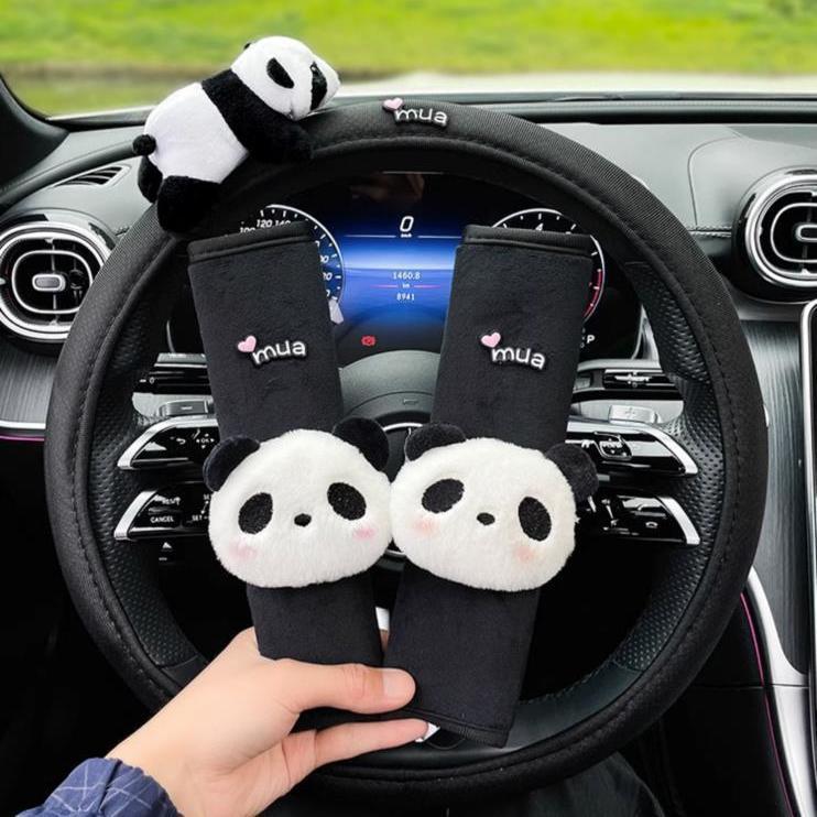 Coprivolante universale in peluche a forma di panda, copricintura di sicurezza auto, imitazione lana d'agnello, accessori auto invernali