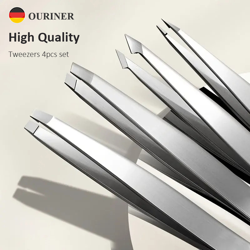 Juego de pinzas para cejas Ouriner, 4 Uds., pinzas para cejas de acero inoxidable, juego de herramientas de belleza profesional para el crecimiento interior del vello Facial
