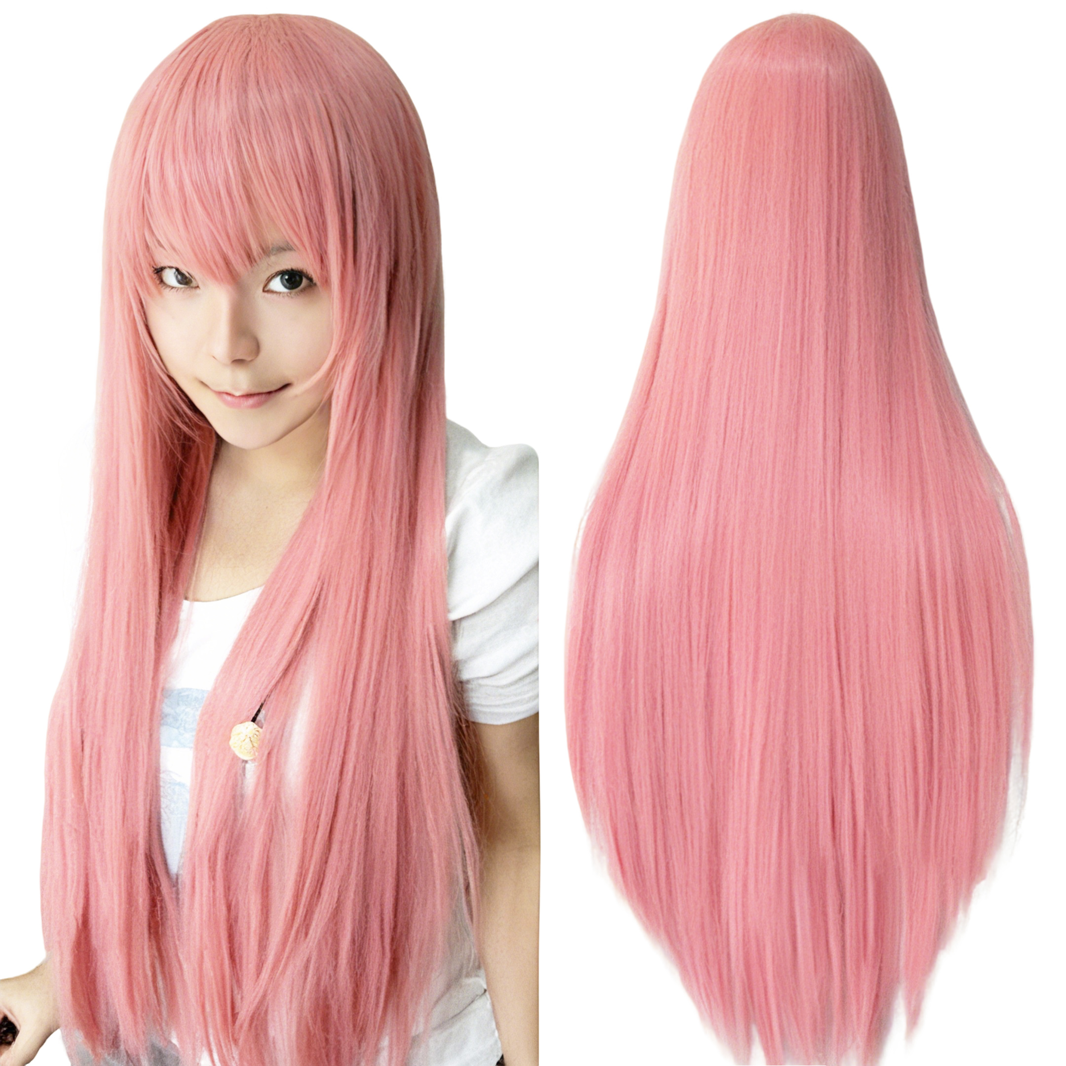 Synthetische roze rechte pruik met pony voor anime Yuno Gasai cosplay prinses Bubblegum haar pruiken voor Halloween kostuum