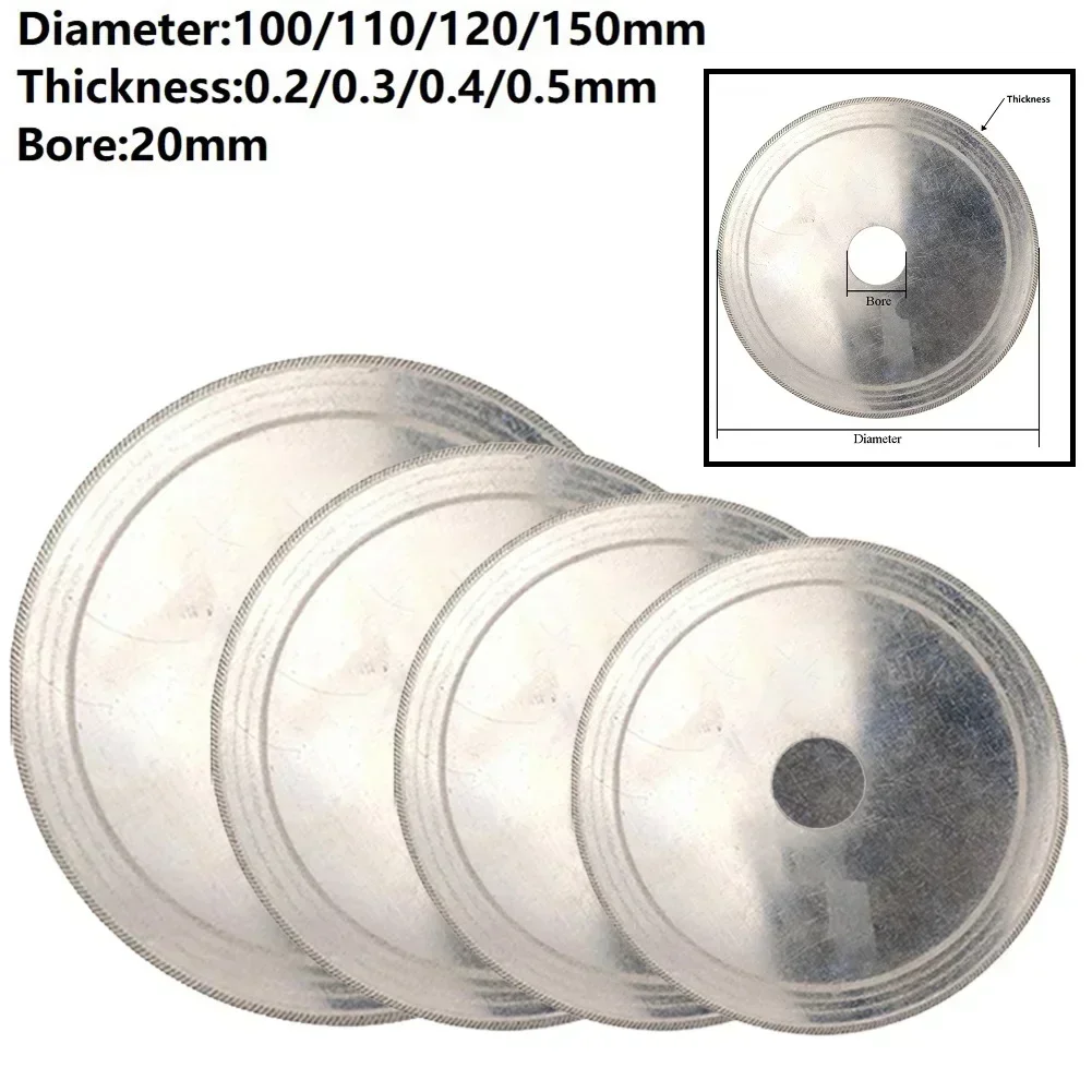 Disco de corte de diamante, rueda de hoja de sierra súper fina de 20mm de diámetro para piedra de vidrio, corte de piedras preciosas ámbar, 100/110/120/150mm, 1 ud.