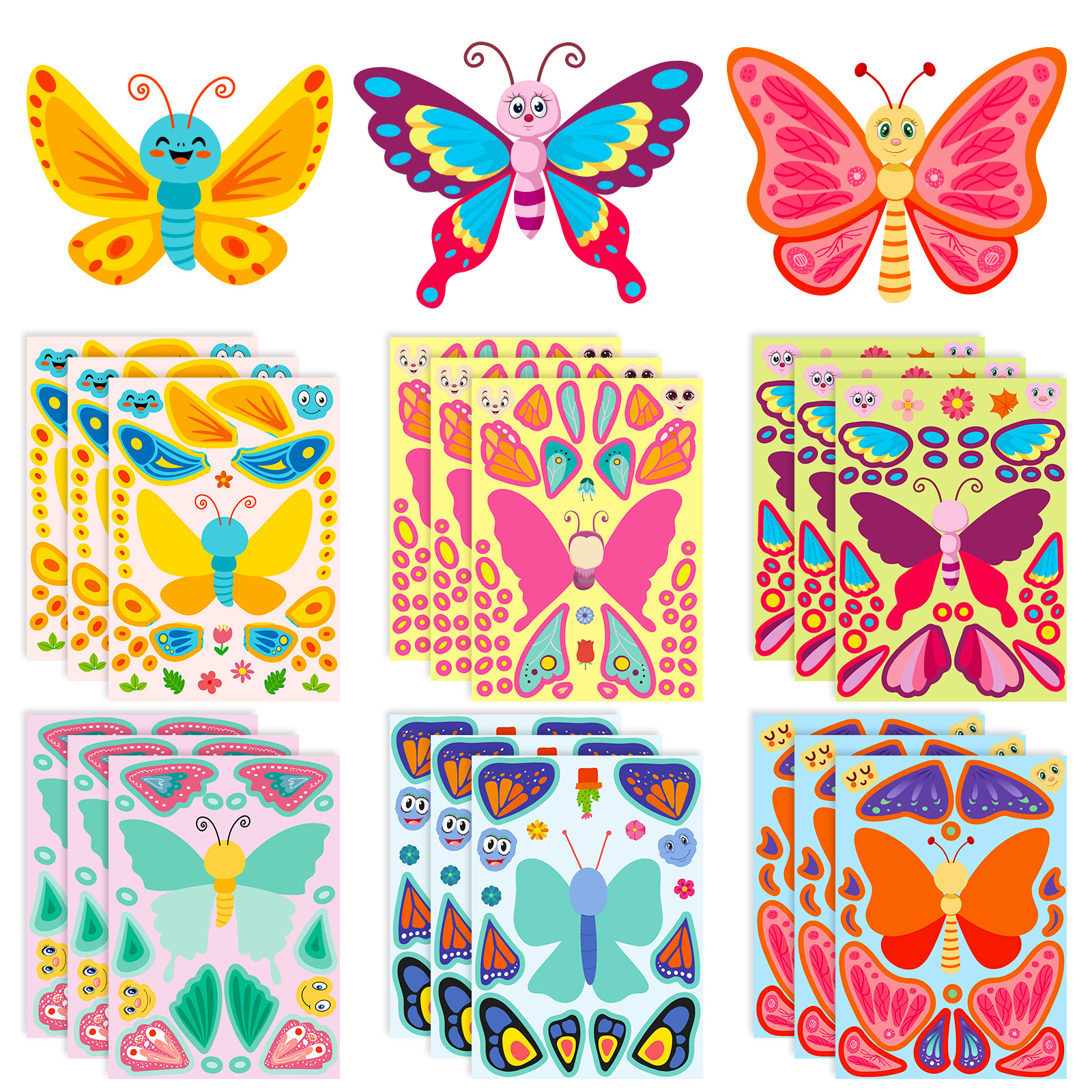 6PCS Kids DIY Butterfly Sticker Set, Fun Assemble Puzzle Jigsaw Toys for Children, Creative Educational Party Game