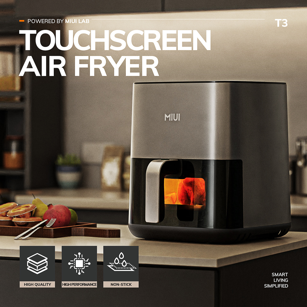 フライヤー5l、miui電気熱風フライヤーオーブン炊飯器タッチコントロール & 焦げ付き防止バスケット & 目に見える窓、キチェンと家族