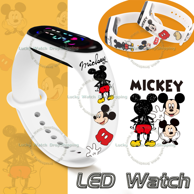 Mickey minnie crianças anime relógios disney personagens dos desenhos animados figuras led toque à prova dwaterproof água criança relógio eletrônico presentes de aniversário