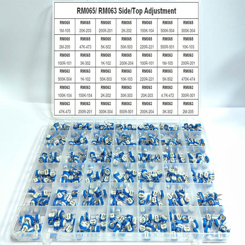 420 Stks/doos 42 Waarden Rm065 100r-2M Rm063 Koolstof Film Horizontale Trimpot Potentiometer Assortiment Kit Variabele Weerstand