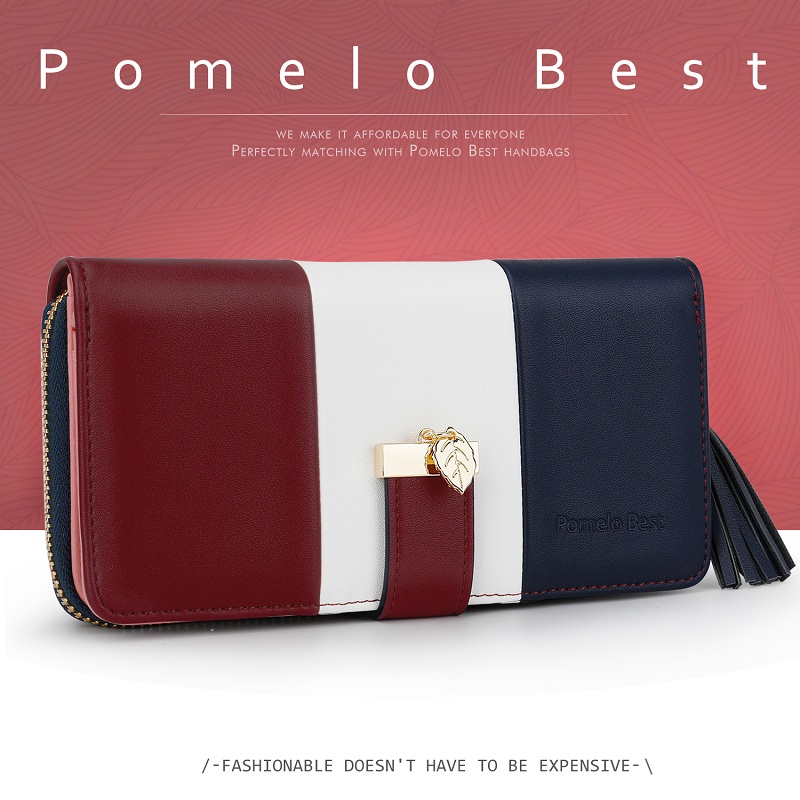 Женский кошелек Pomelo Best с RFID-защитой, трехцветный, на молнии, из искусственной кожи, большой вместимости, для карт и монет, дорожный подарочный клатч