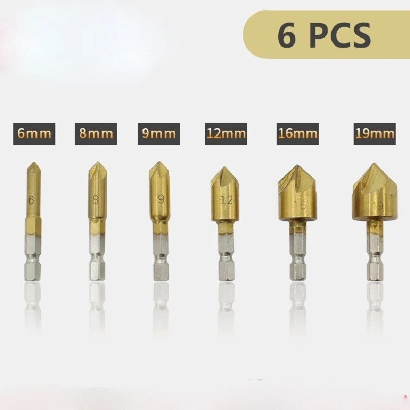 Juego de brocas avellanadoras HSS, brocas de chaflán para carpintería, avellanador, cortador de agujeros, taladro de tornillo, 6 piezas