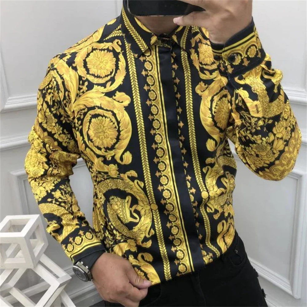 Kemeja kerah lengan panjang untuk pria, Kemeja mewah mode 2024, kemeja bercetak gambar S-5XL ukuran Plus untuk pria