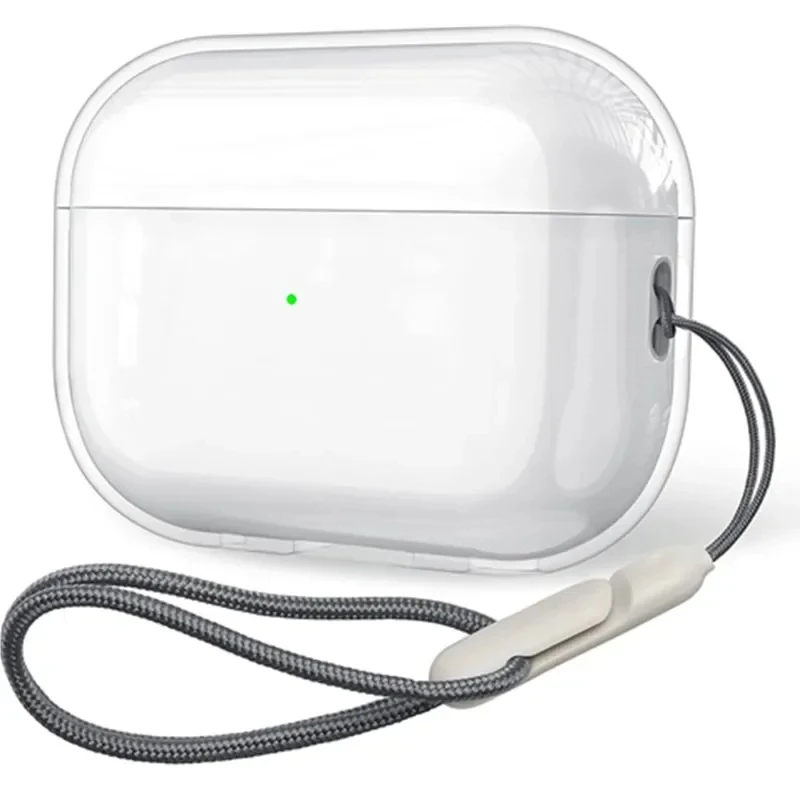 Para airpods 1 2 3 4 pro pro 2 cristal claro simples e transparente tpu fone de ouvido caso com cordão cinta acessórios capa