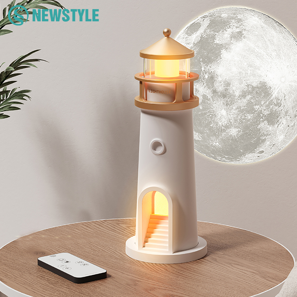 Leuchtturm Umgebungslichter Mond Projektionslicht Dimmbar Bluetooth Musik Bewegungssensor Desktop Dekor Nachtlichter Weihnachtsgeschenk