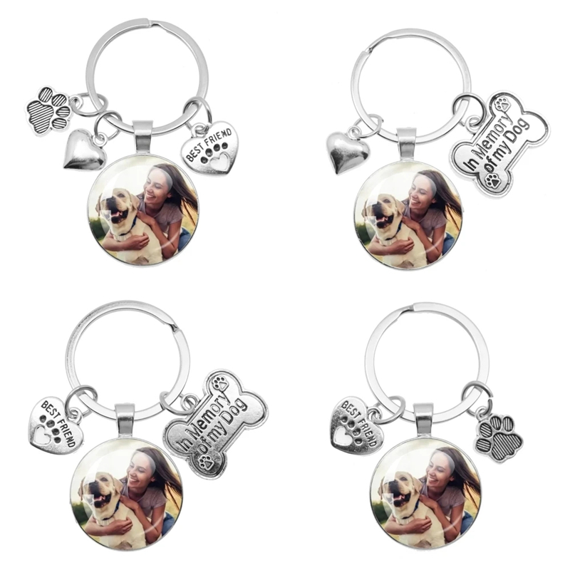Llavero con foto de mascota personalizado en memoria de mi perro, Mini colgante de garra de corazón, llavero de cristal, llave de coche, joyería de recuerdo favorita para hombre y mujer