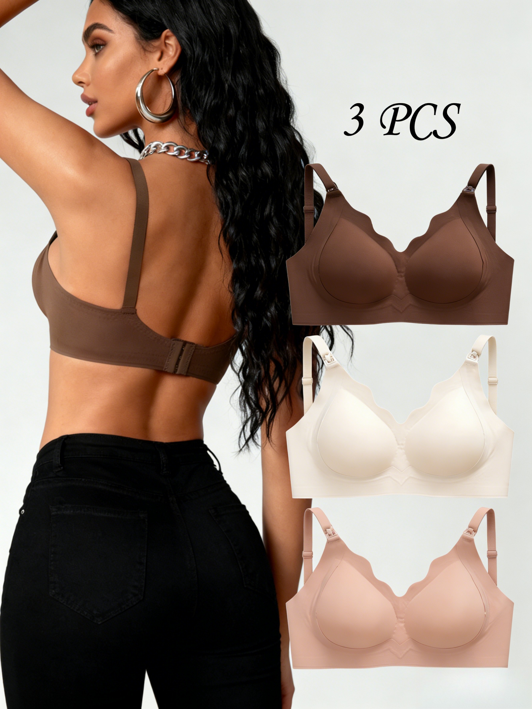 3 Pcs New Style Nursing Bra With a Chest Opening And Comfortable Button Closure, Suitable For Breastfeeding During Pregnancy