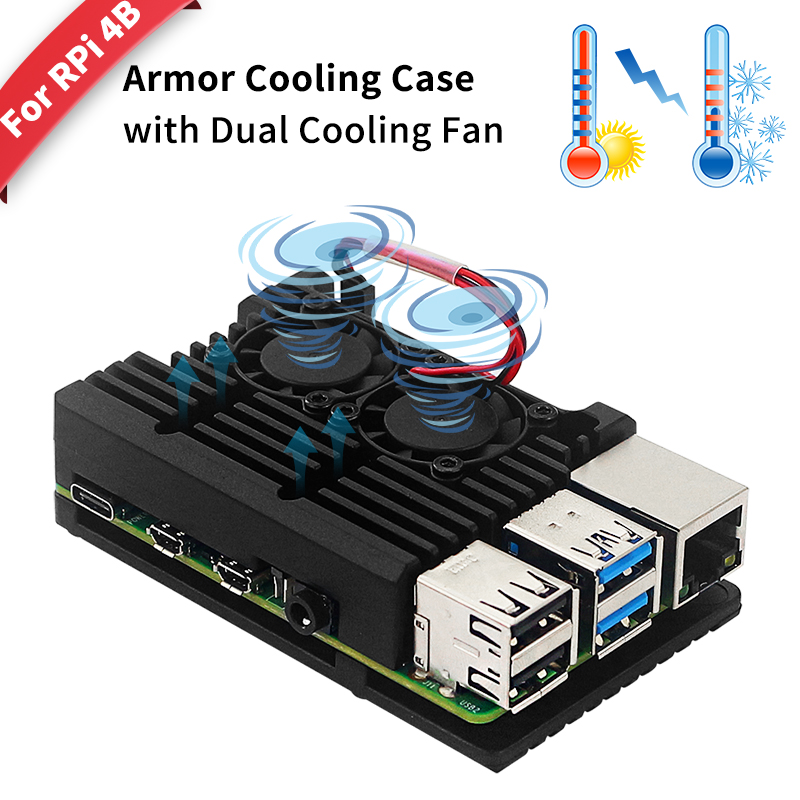 Casing Raspberry Pi 4 Model B dengan Pendingin Ganda Kipas Mini Pendingin Cangkang Pelindung Cangkang Aloi Aluminium Casing Pendingin untuk RPi 4 4B