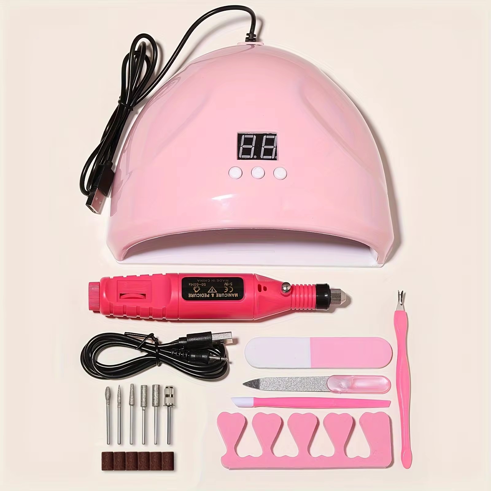 LINMANDA Kit File pemoles bor kuku, elektrik USB profesional dengan lampu LED UV lampu pengering Gel manikur Set pemula akrilik
