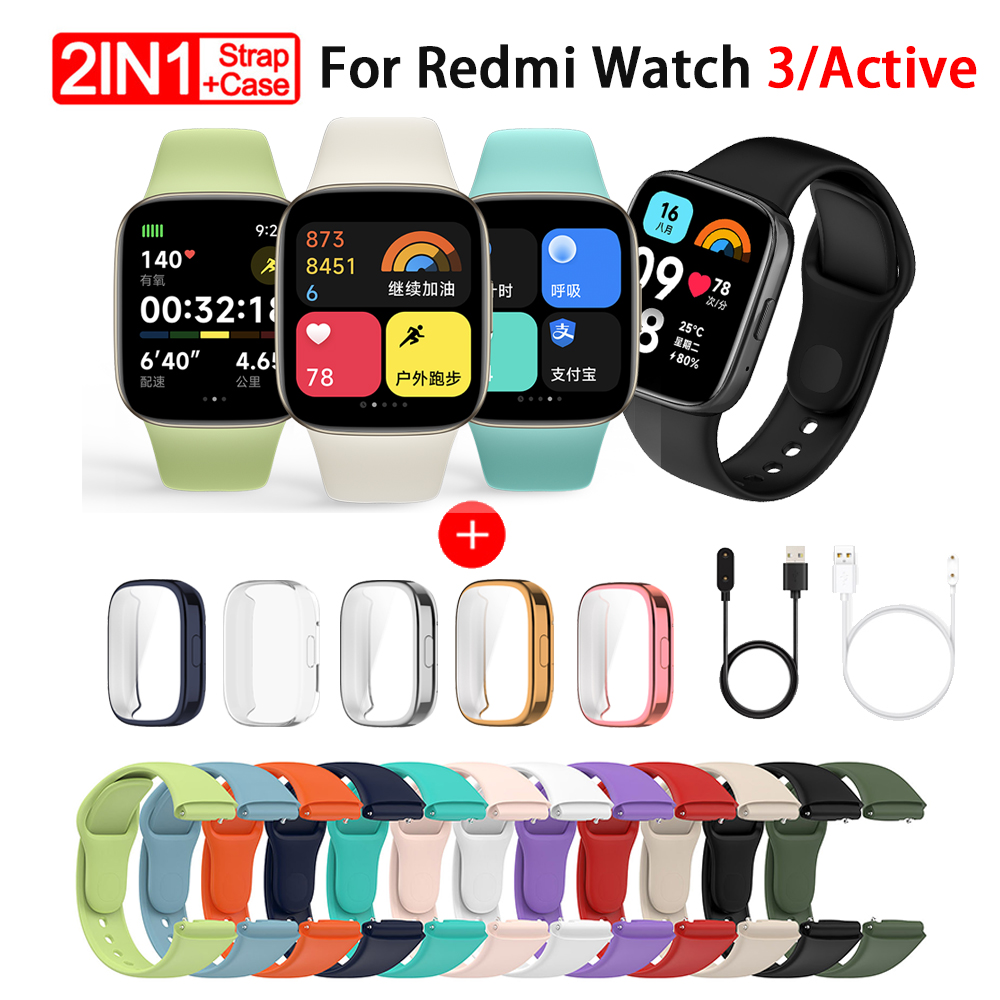 Мягкий силиконовый ремешок для Redmi Watch 3, активный ремешок, аксессуары, умный сменный ремешок для часов и защитный чехол для экрана, браслет