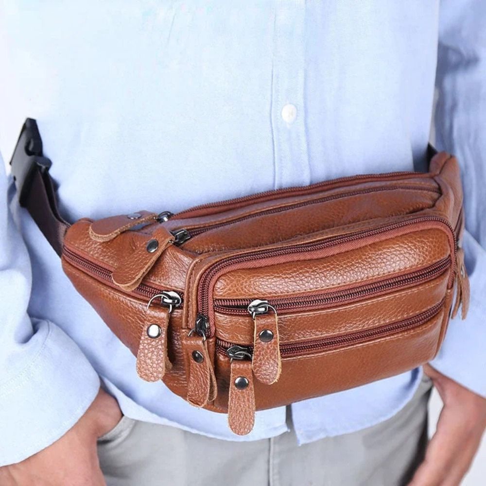 Sac banane multicouche pour homme, sac de voyage étanche, sac pour téléphone, sac à main à fermeture éclair, cuir PU, grande capacité, mode
