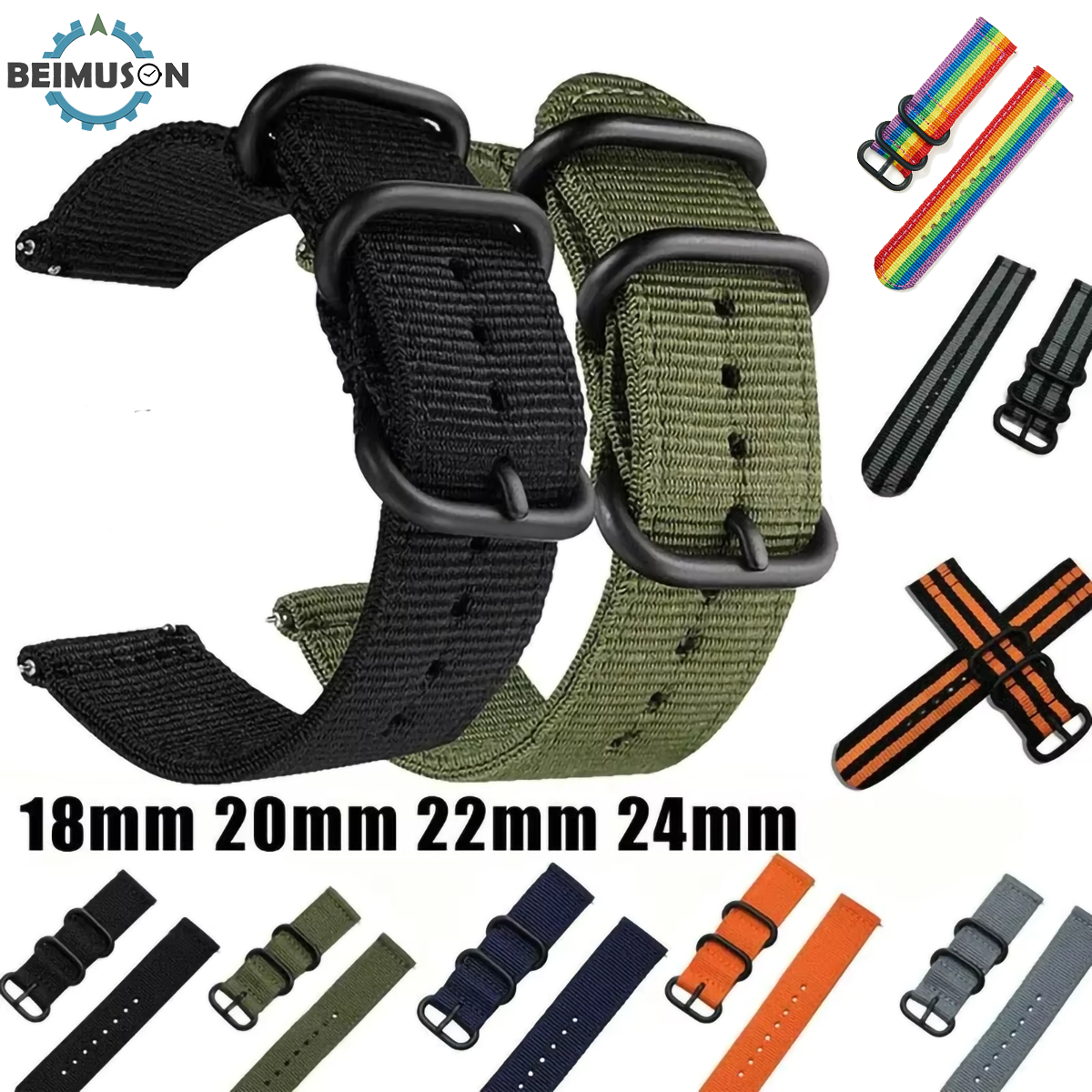 18mm 20mm 22mm 24mm watch Nylon strap For Samsung Galaxy watch Amazfit Bip S3 frontier huawei xioami Sports band Black Buckle