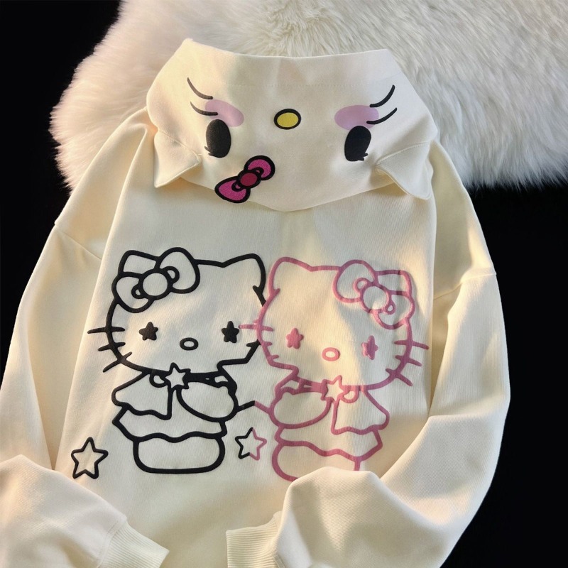 Sanrio-cárdigan bonito de Hello Kitty para mujer, abrigo holgado de gran tamaño para estudiante, Sudadera con capucha gótica con cremallera, ropa Kawaii, sudaderas Y2k