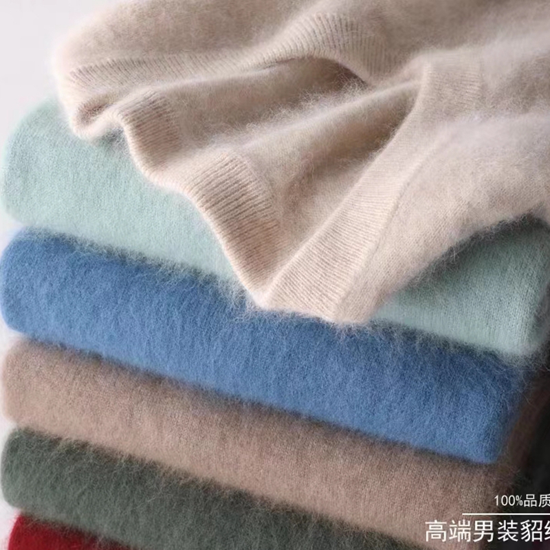 Herren-Pullover aus 100 % reinem Nerz-Kaschmir, V-Ausschnitt-Pullover, Strick-Bottom-Shirt, Herbst und Winter, neue langärmelige High-End-Nerz-Tops