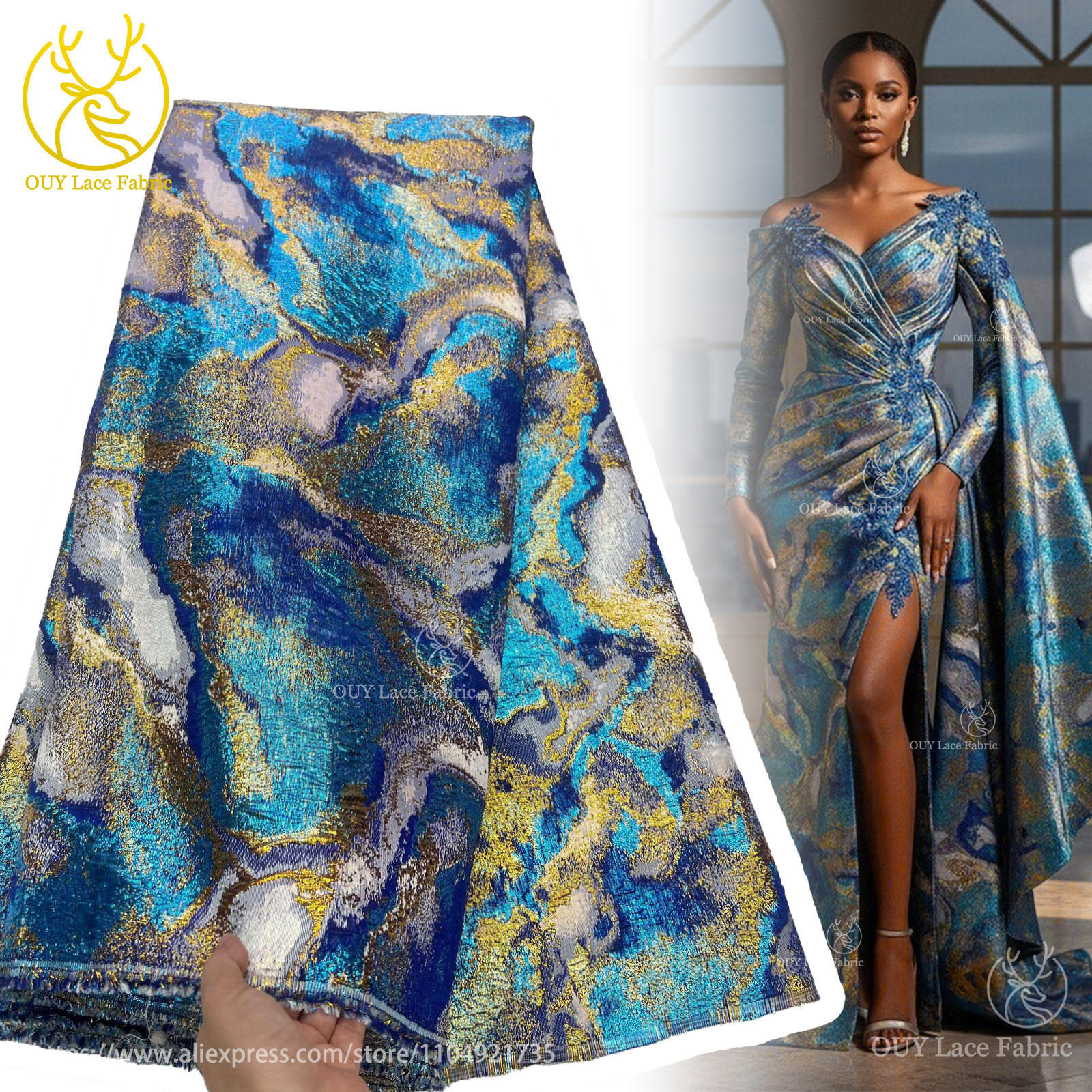2026 nueva tela de encaje brocado africano 5 yardas Nigeria tela Jacquard de encaje brocado de tul francés para coser vestidos de fiesta de mujer