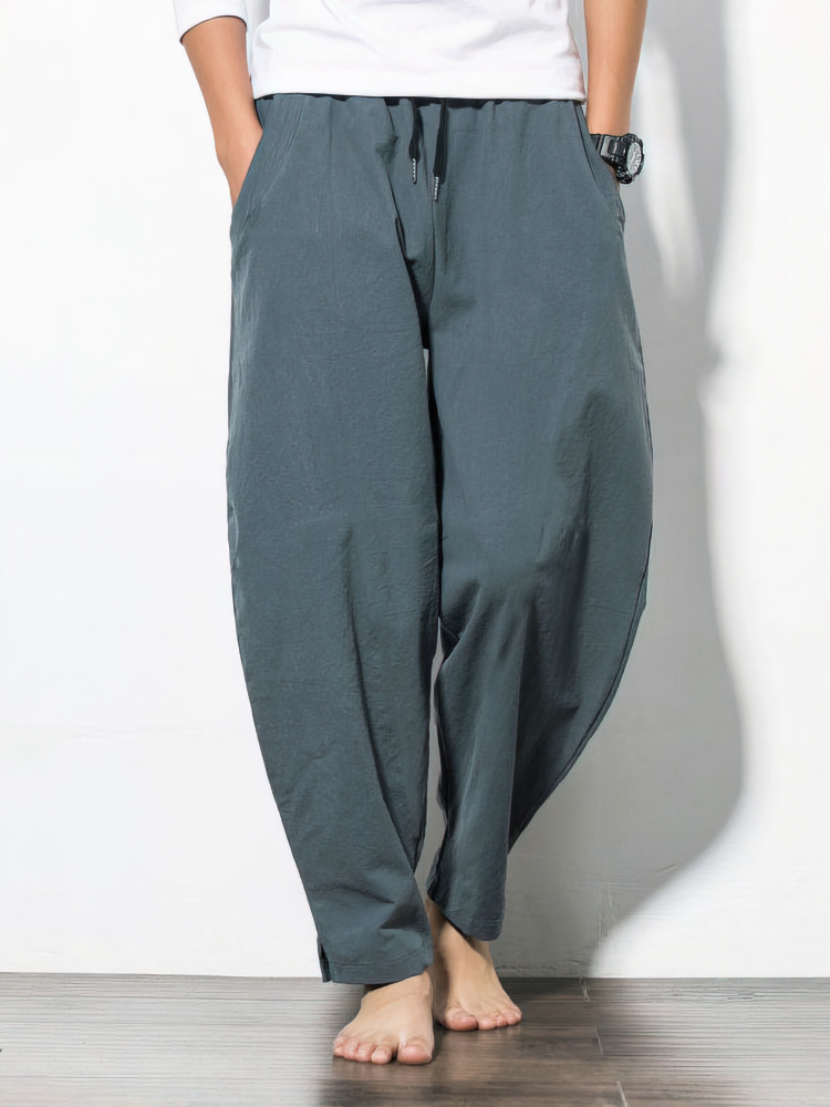 Pantalones de correr de lino y algodón para hombre, pantalones informales holgados para caminar, pantalones de chándal holgados de pierna ancha de algodón, novedad de verano chino 2025