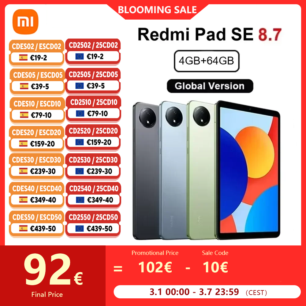 Xiaomi redmi pad se 8.7 polegadas mi tablet versão global 90hz display 4gb 64gb mtk helio g85 octa-core 8mp câmera 18w 6650ma