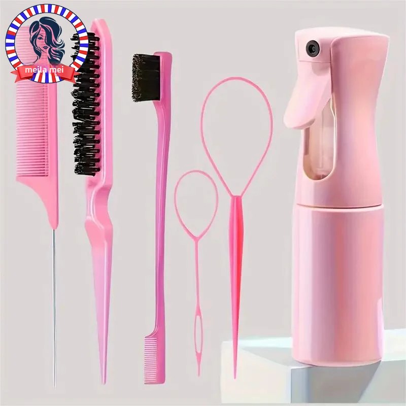 6 unids/set de cepillos para el cabello, botella con pulverizador para peluquería, bucle para trenzado de cabello, peine de cola de rata, cepillo para el cabello con Control de bordes Brsuh