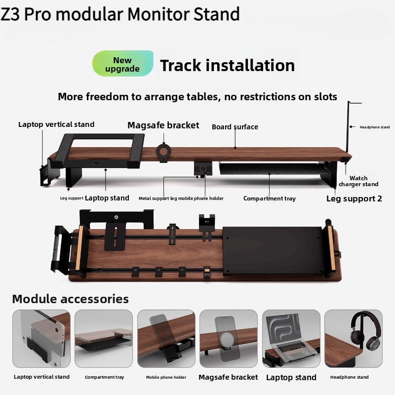 Elevador de Monitor Modular Z3 Pro, soporte de ascensor de escritorio de madera maciza, soporte de pantalla de ordenador, sistema organizador de escritorio de oficina ergonómico