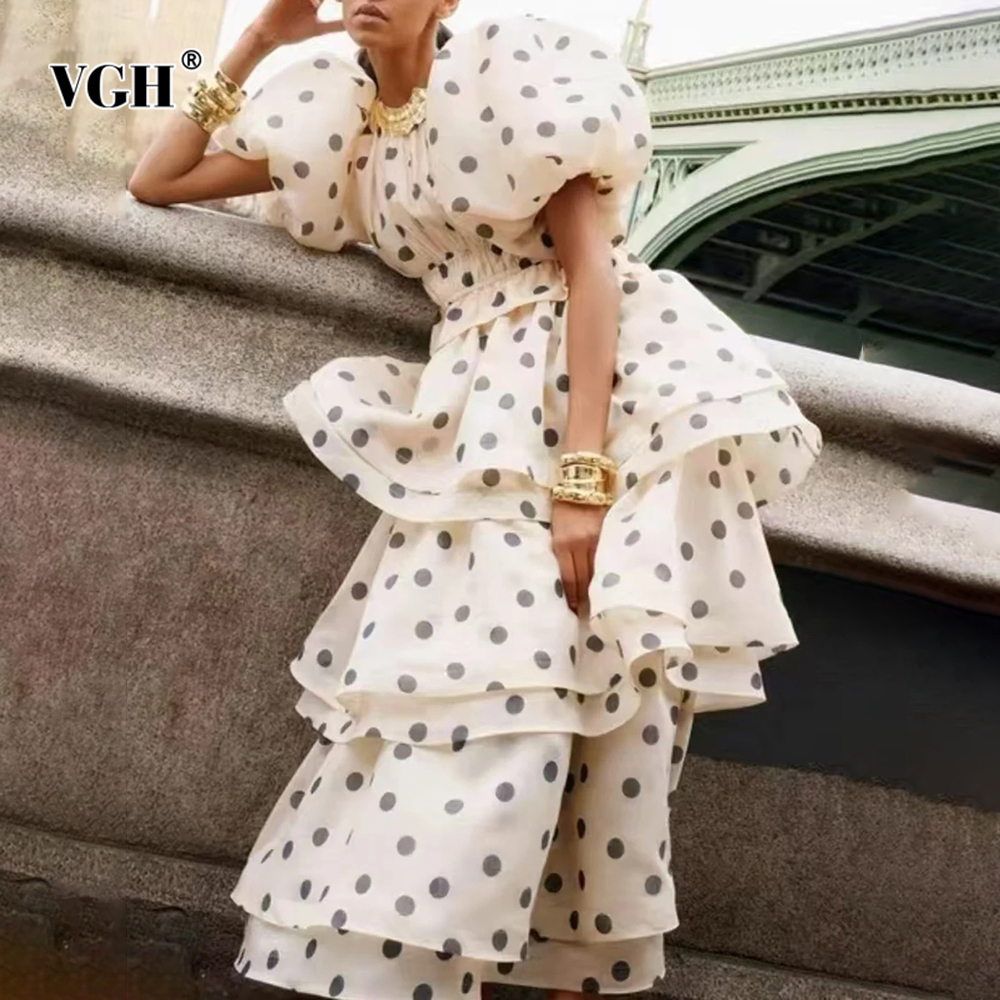 VGH-Conjunto de dos piezas holgado y bonito con estampado para mujer, Top con mangas abullonadas y cuello redondo, faldas largas de cintura alta, conjunto elegante a la moda femenina